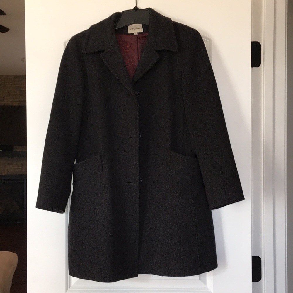 Women’s 2P Anne Klein Light Black Wool Coat